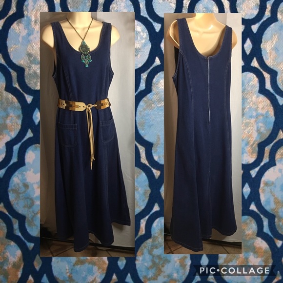 Maxi denim dress in mid-dark blue wash - Picture 8 of 8